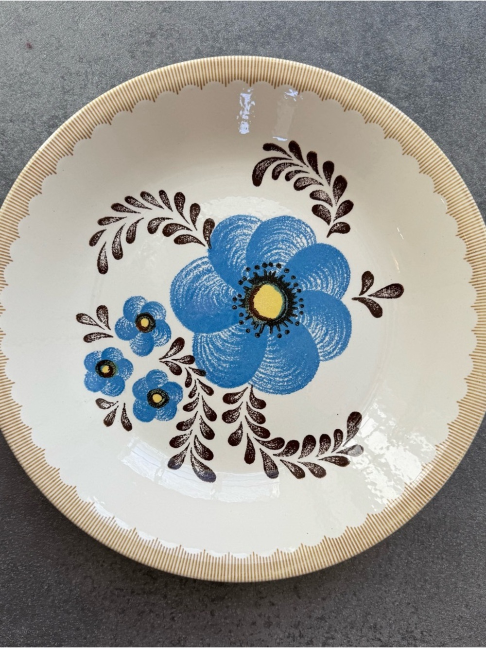 Vintage Royal China Blue Floral Ceramic Serving Bowl - Cream Background